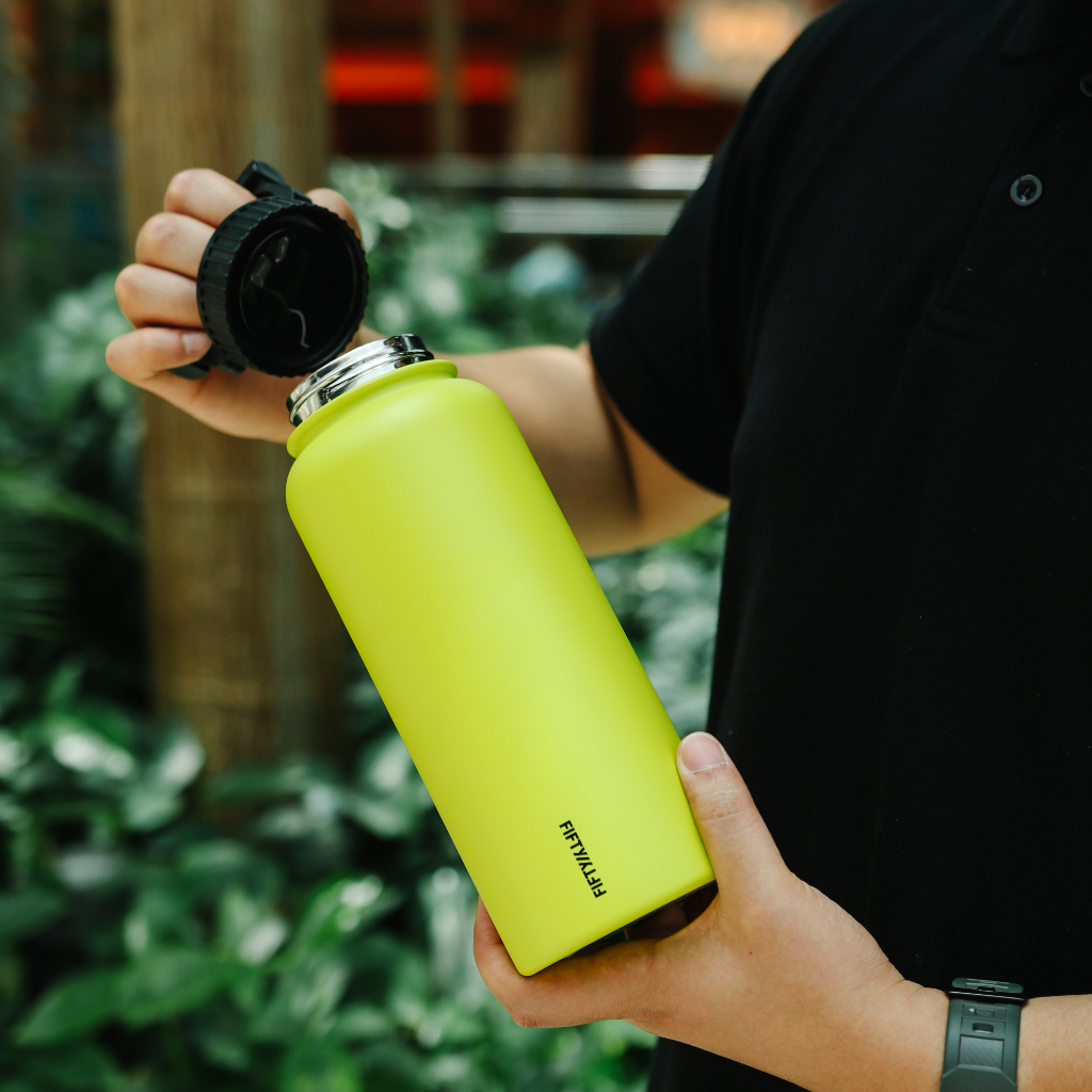 Fifty Fifty Vacuum Insulated Bottle 3 Finger Lid 1L (Lime Green)