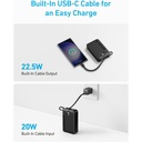 Anker 335 Power Bank (20K 22.5W PD, Built-In USB-C Cable) -Black