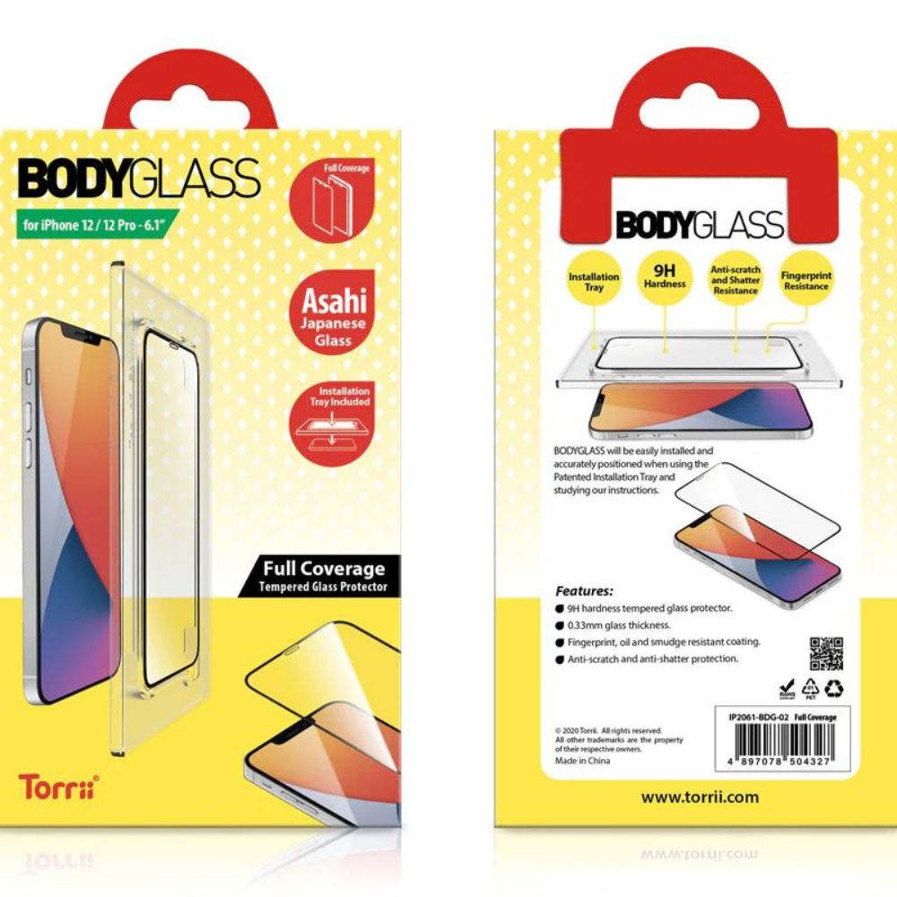 Torrii Bodyglass Anti-Bacterial Screen Protector for iPhone 12/12 Pro (Clear)