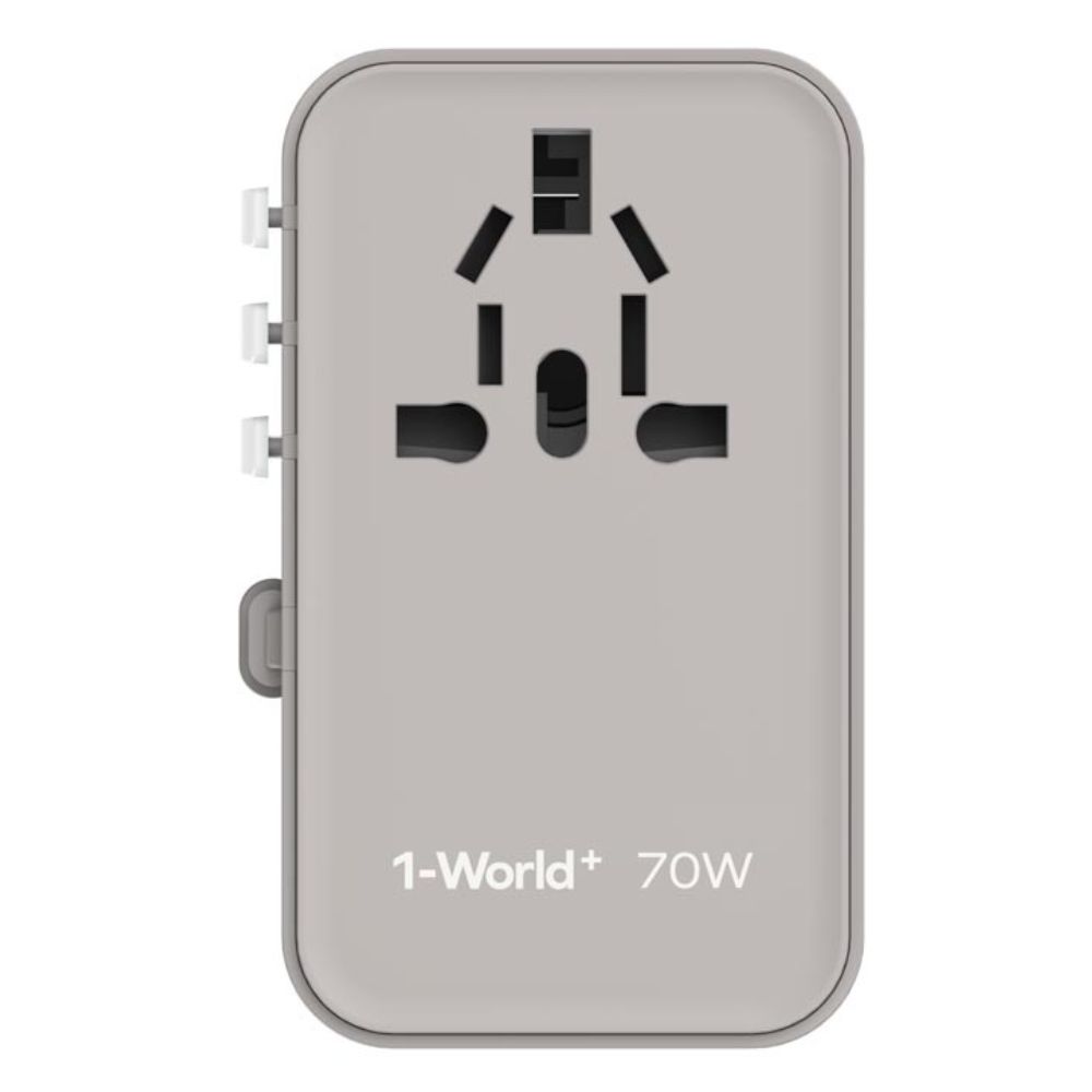 Momax 1-World+ 70W GaN 3-Port w/ Built-in USB-C Cable + AC Travel Adaptor (Grey)