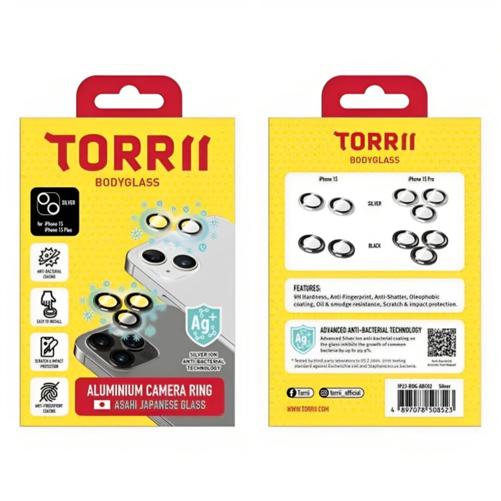 Torrii BodyGlass Camera Lens Protector (Individual Ring) for iPhone 15/15 Plus (Silver)