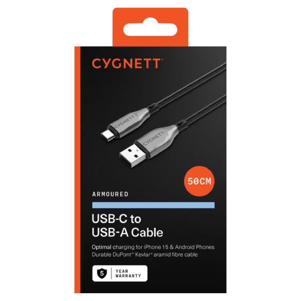 Cygnett Armoured USB-C To USB-A 2.0 50CM (Black)