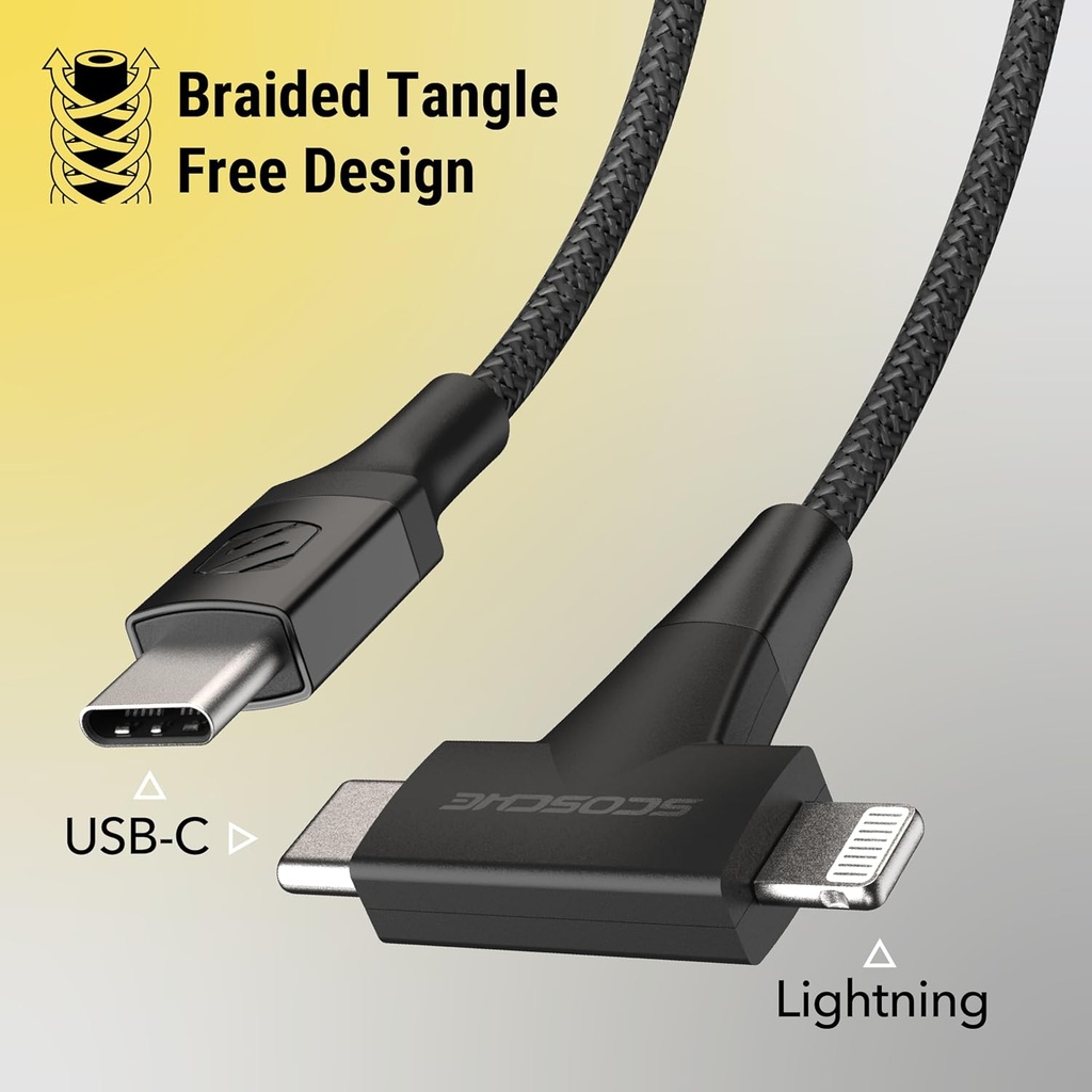 Scosche StrikeLine™ HH 2-in-1 USB-C to C®/Lightning™ Cable 1.2M (Black)