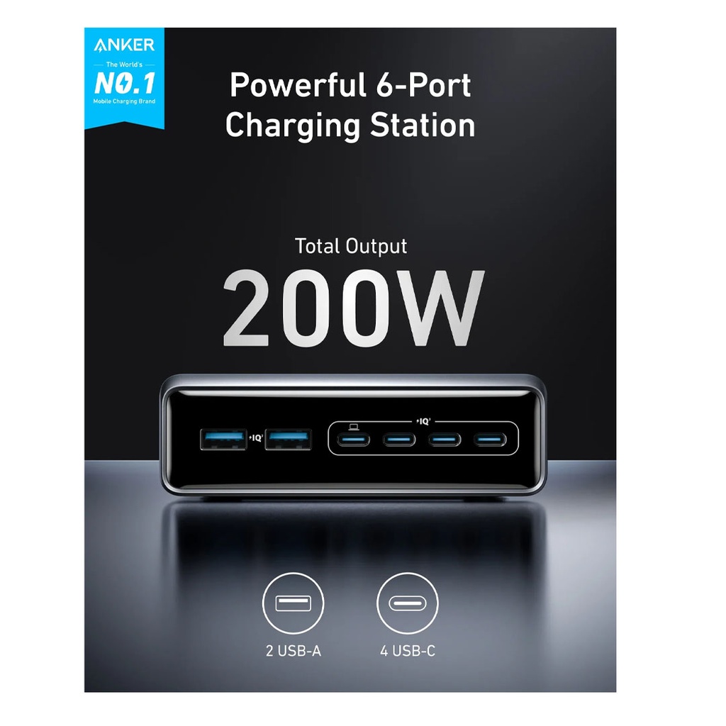 Anker Prime Charger (200W, 6 Ports, GaN) (Silver)