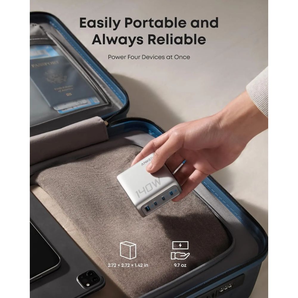 Anker Charger (140W, 4-Ports, PD 3.1) with USB-C Cable (Silver)