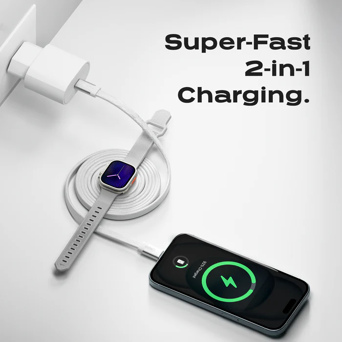 Statik MagStack Duo Apple Watch Charger + USB-C Cable 1.5M (White)