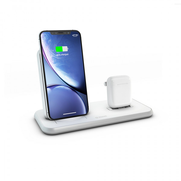 ZENS Stand Dock Aluminium Wireless Charger (White)