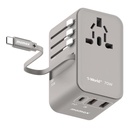 Momax 1-World+ 70W GaN 3-Port w/ Built-in USB-C Cable + AC Travel Adaptor (Grey)