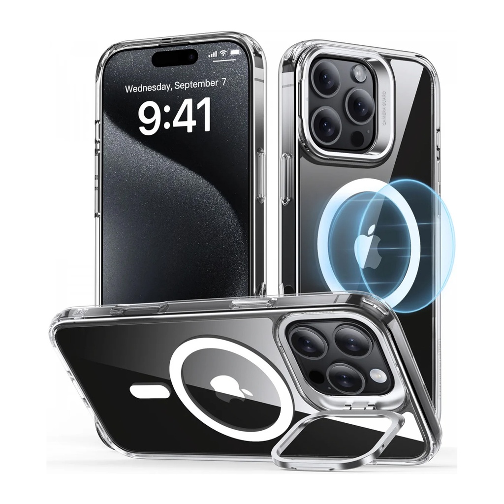 ESR Classic Hybrid (HaloLock) with Stash Stand Case for iPhone 16 Pro Max (Clear)