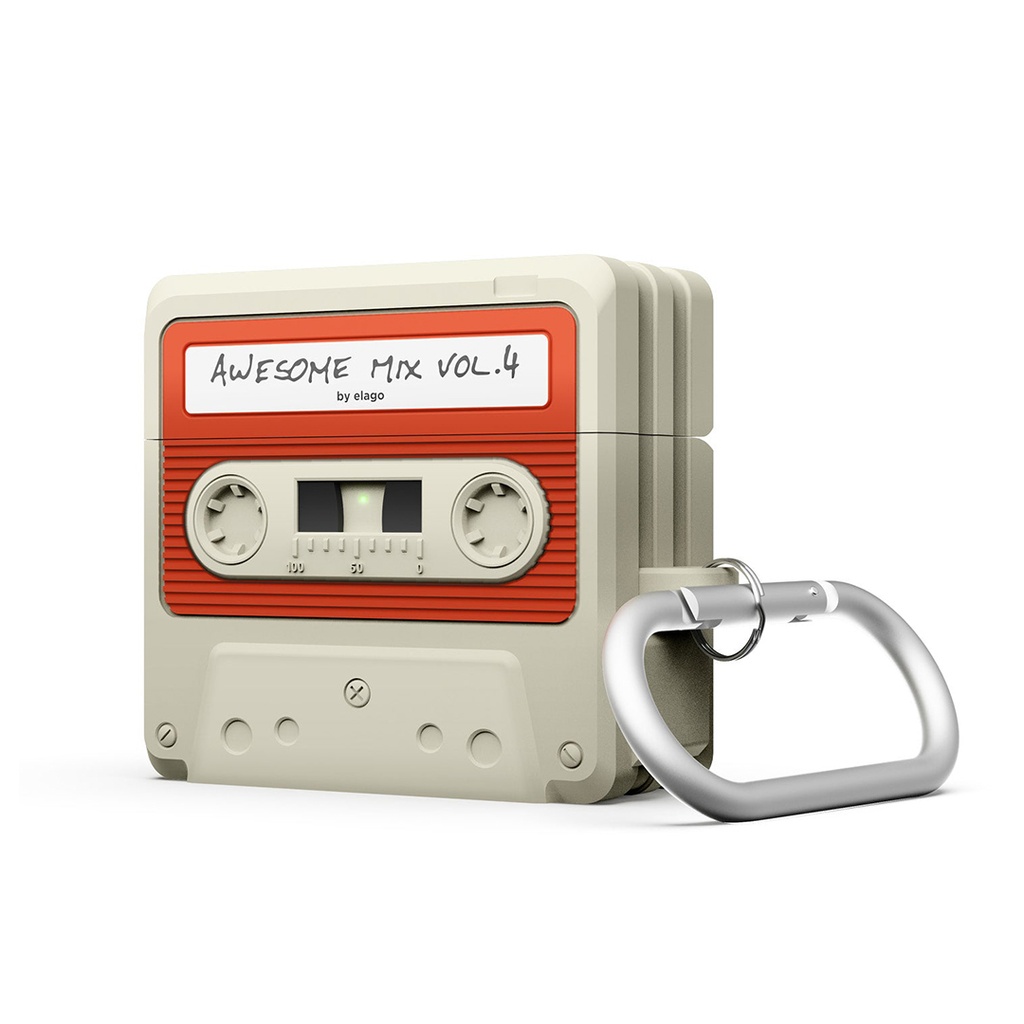 Elago Cassette Tape Case for AirPods 4 (Classic White/Red)