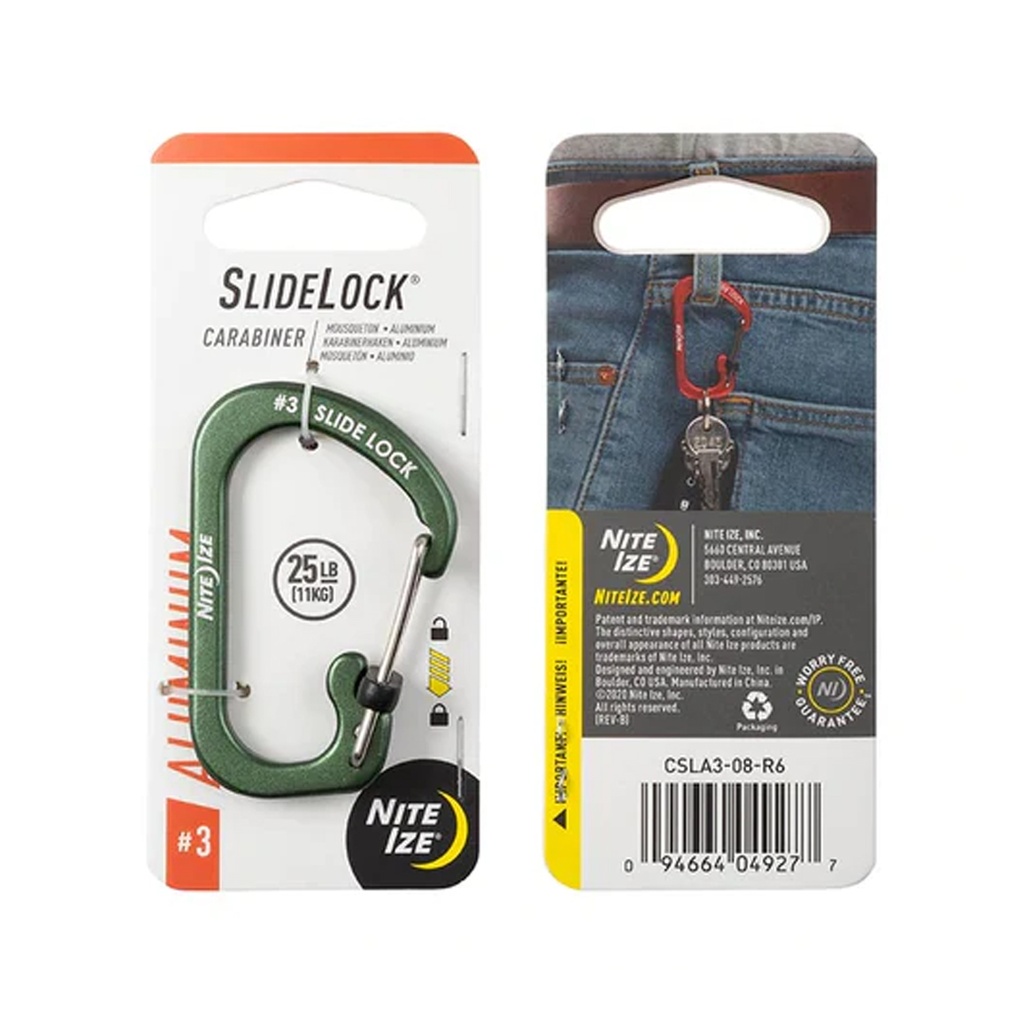 NiteIze SlideLock® Carabiner Aluminum #3 (Olive)