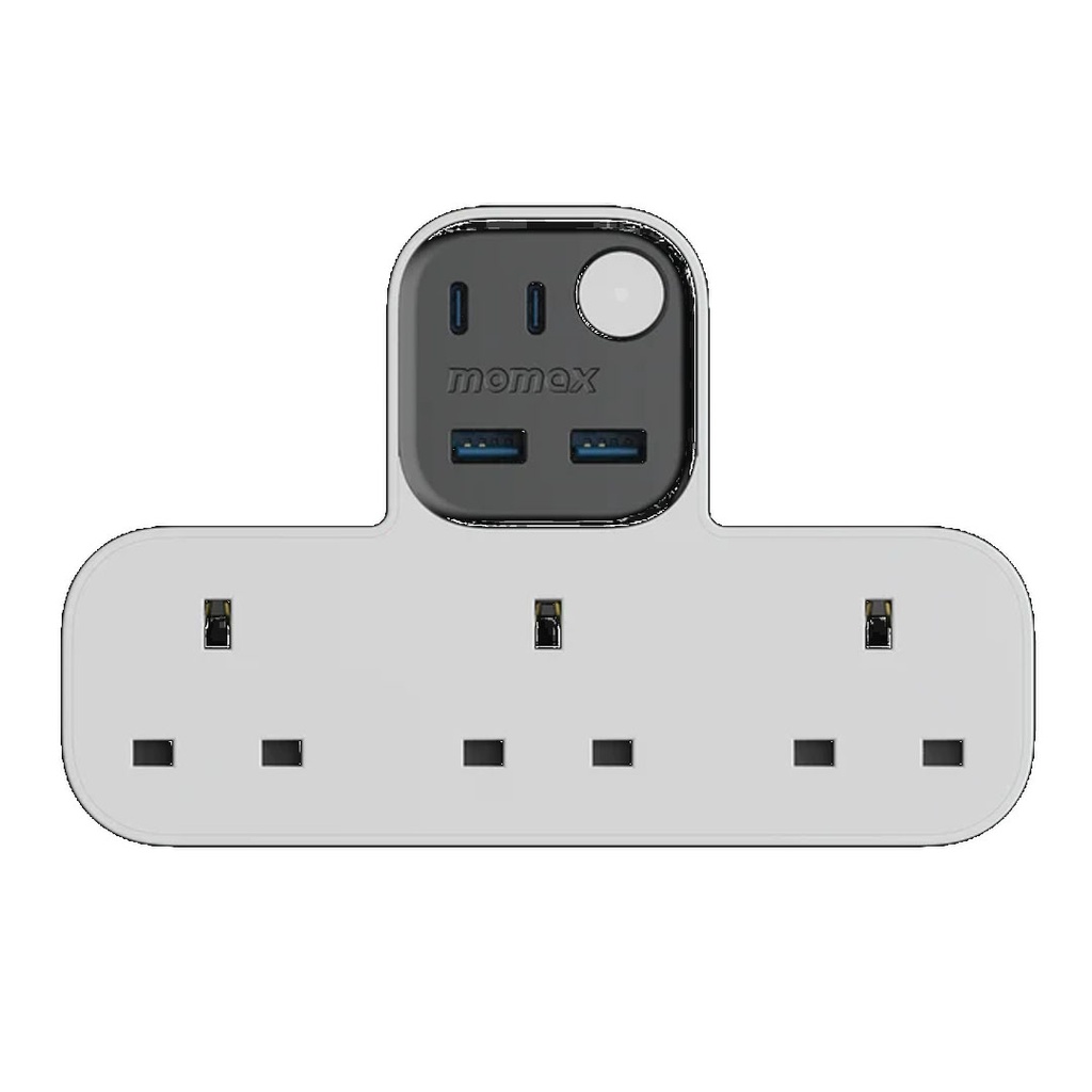 Momax 1-Charge Work Flow T-shaped Extention 3 Socket with USB (White)