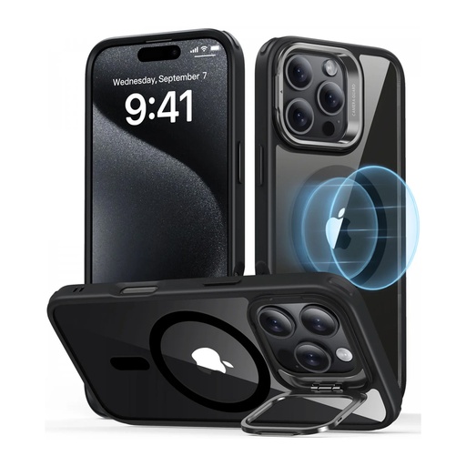 [1A7490202] ESR Classic Hybrid (HaloLock) with Stash Stand Case for iPhone 16 Pro (Clear Black) 