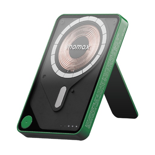 [IP131HKG] Momax 1-Power X Pro Magnetic Wireless Battery Pack (5000mAh) with Stand and Built-in USB-C Cable (Green)