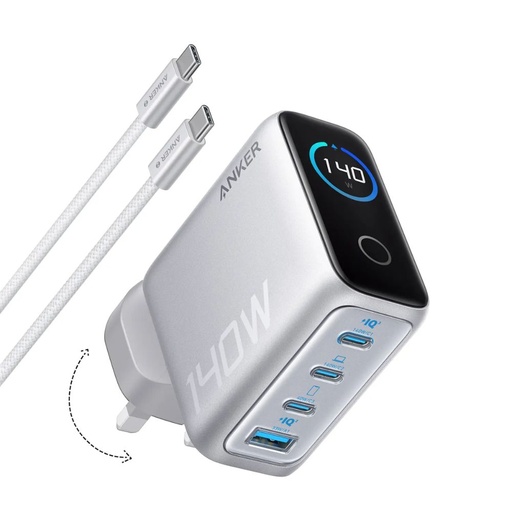 [B2697K41] Anker Charger (140W, 4-Ports, PD 3.1) with USB-C Cable (Silver)